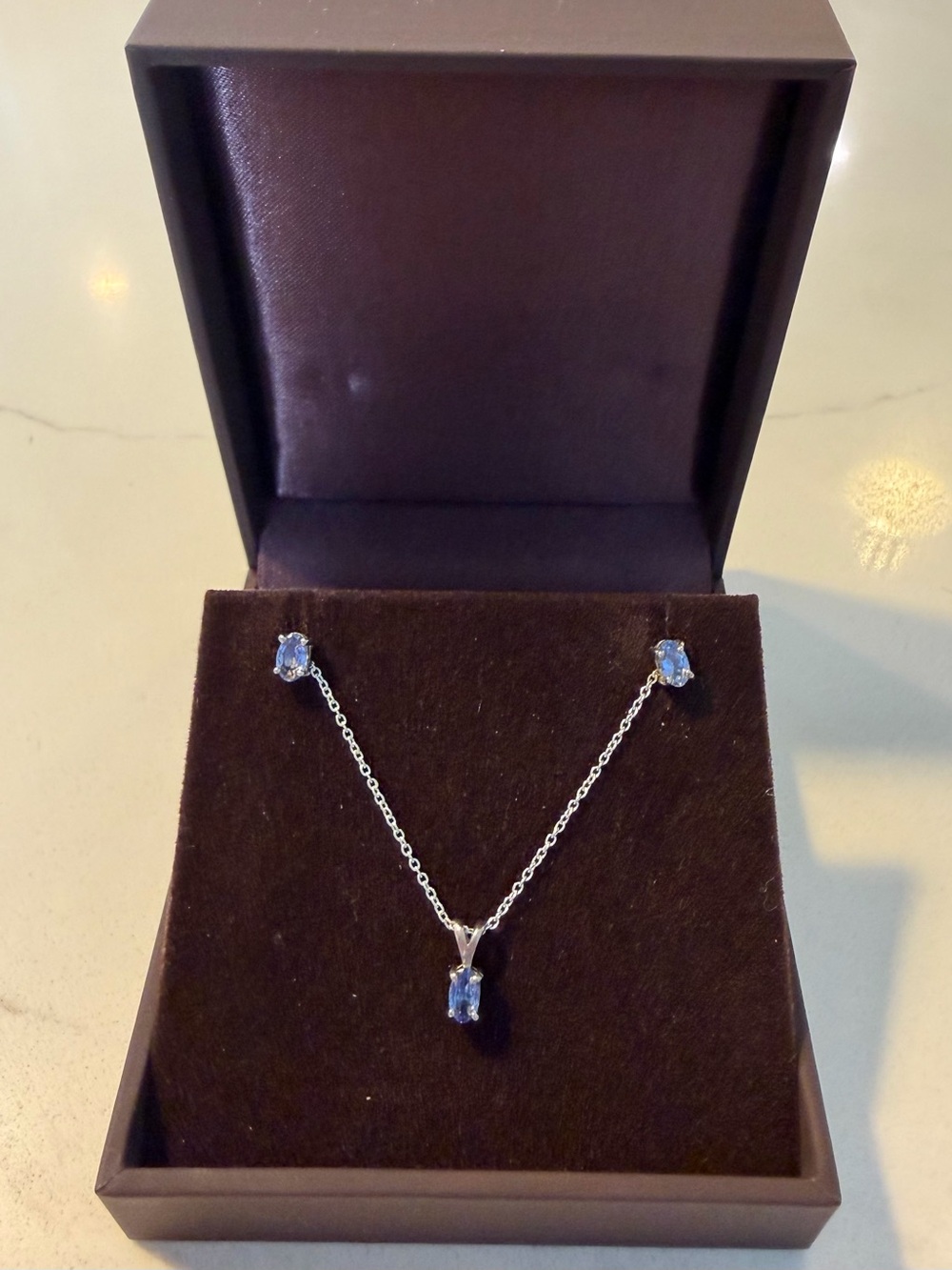 Oval cut Tanzanite Necklace and Stud Earring Set Sterling Silver